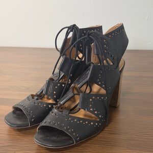 Lucky Brand Black Lace-Up Peep-toe‎ Heeled Sandals Sz 10